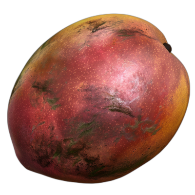 a photorealistic mango, highly detailed, isolated on black background, digital art by Pixar and Disney