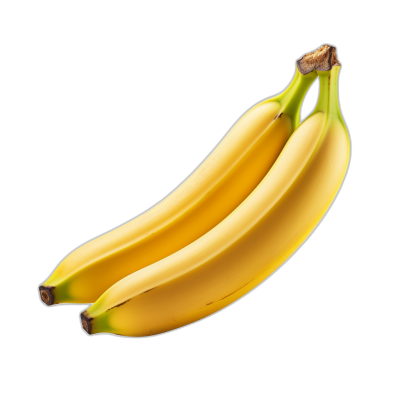 A yellow banana, two bananas in the air with black background, hyperrealistic photography style, super realistic, high resolution, high detail, closeup, studio lighting, soft light, volumetric light,