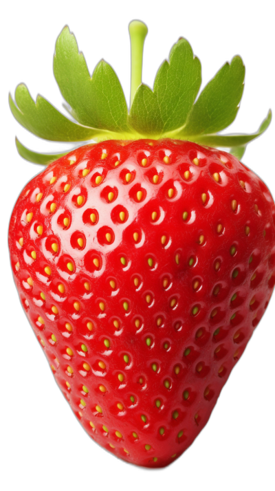 A strawberry, ultrarealistic photo style, in the style of solid black background