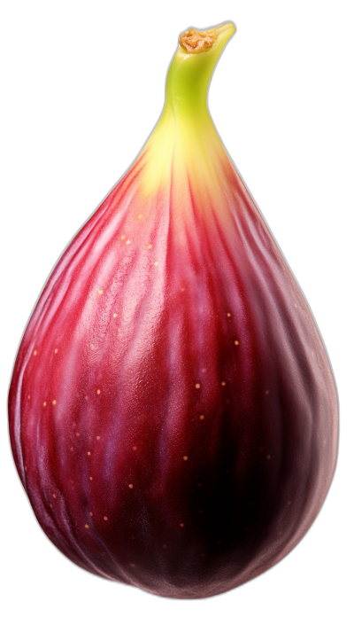 A hyperrealistic photo of an entire fig, vibrant colors, detailed texture, isolated on black background, sharp focus, studio lighting