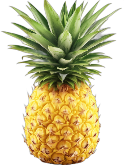 A pineapple, front view, high resolution digital art in the style of [Studio Ghibli](https://goo.gl/search?artist%20Studio%20Ghibli) and [Makoto Shinkai](https://goo.gl/search?artist%20Makoto%20Shinkai), on a solid black background, with vibrant colors, in sharp focus, hyperrealistic and ultradetailed.