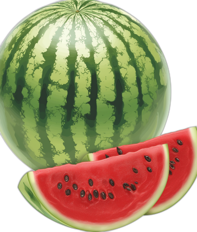 Watermelon, vector illustration, high resolution, with no background noise, high detail, high quality, professional photography, professional color grading, high-end retouching and post production, isolated on a black background, high contrast, clear focus, sharp edges, natural lighting, studio shot, bright colors, closeup, macro lens, in the style of hyperrealistic, detailed texture, in the style of super realistic, super detailed, high definition, high resolution, high angle view, top-down perspective, png