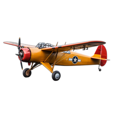 vintage plane, yellow and red with black background, 3d render, hyper realistic