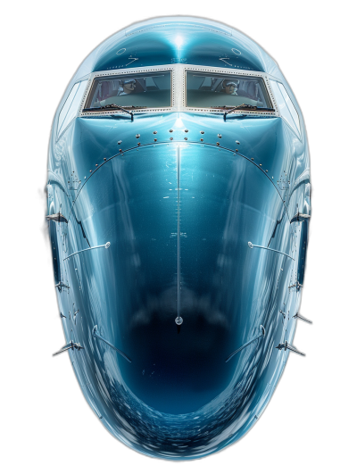 the front of an airplane, a glassy blue dome, black background, symmetrical, symetrical, top view, high resolution photography, hyper realistic, super detailed