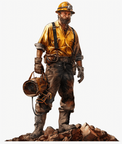 A full body portrait of an American miner in the style of Thomas de Zorn, white background, full color, highly detailed, hyper realistic illustration, high resolution digital art, artstation