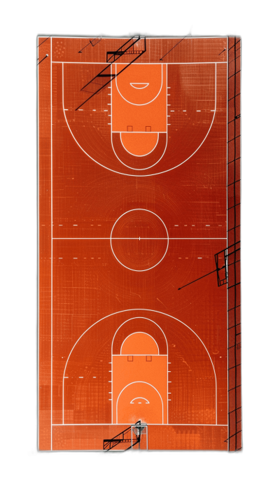 Top view of an orange basketball court, white lines on the ground and black background, high contrast, flat illustration style, graphic design, high resolution, high detail, 3D rendering, 45 degree overhead perspective, high definition, high quality, high resolution, high details, 20k resolution, high resolution, high resolution, high resolution, high resolution, high resolution, high resolution, high resolution, high resolution, high resolution, high resolution, high resolution, high resolution, high resolution, high resolution, high resolution, high resolution, high resolution, high resolution, high resolution, high resolution, high resolution, high resolution