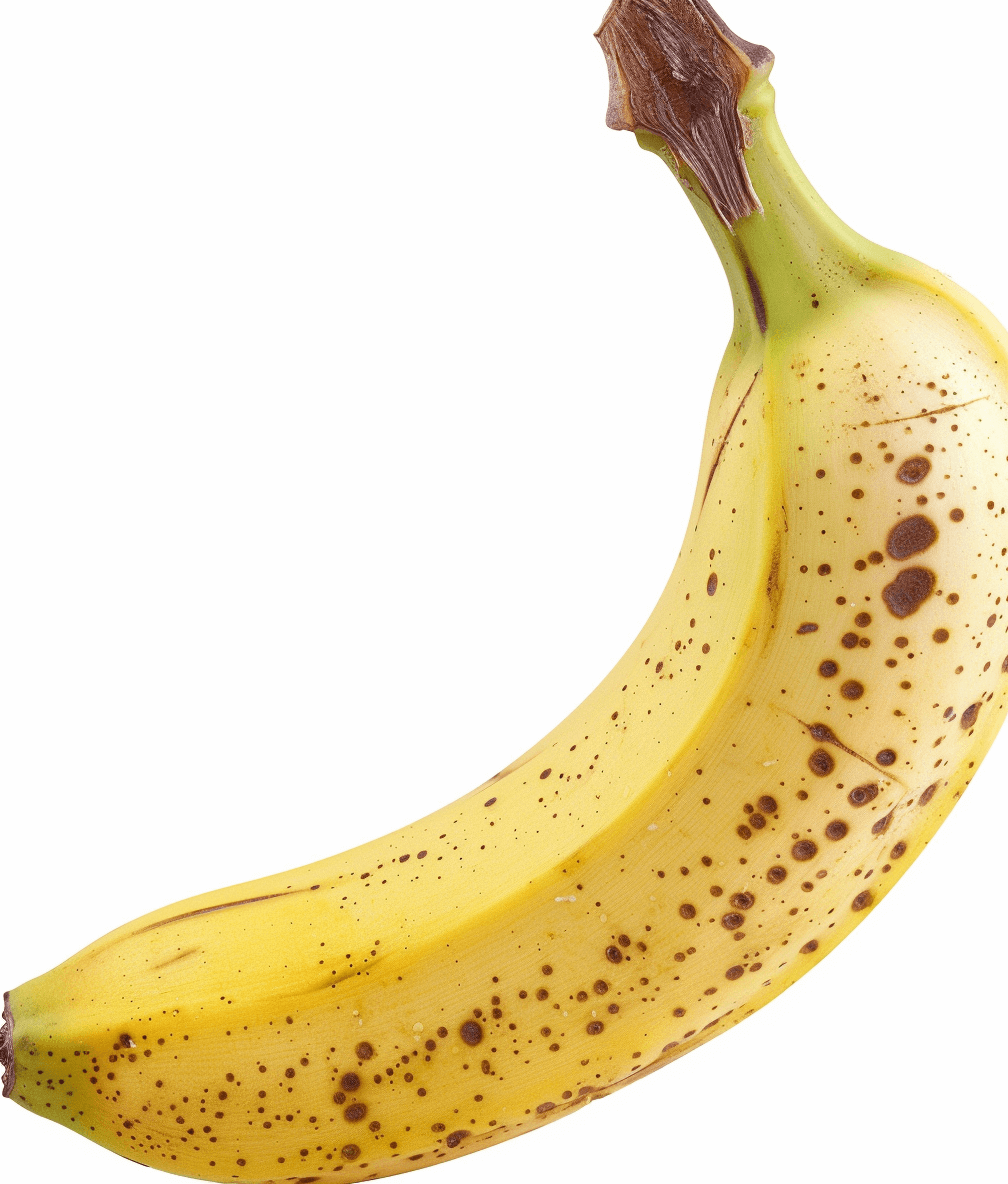 A banana with spots, white background, high resolution photography, insanely detailed