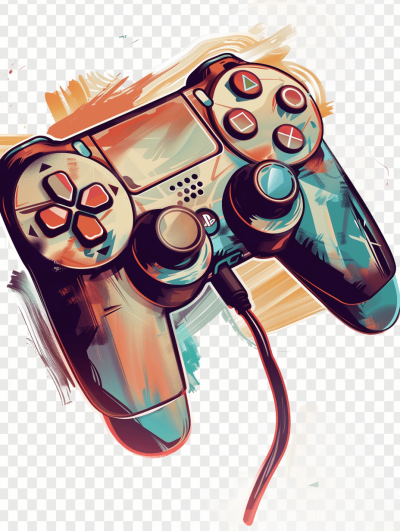 Gaming controller, vector illustration with brush strokes and digital art style, transparent background, png format.